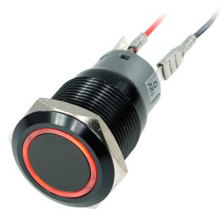 Phobya Vandalismusschalter 19mm Aluminium schwarz, orange Ring beleuchtet 5pin Wasserkühlung Überwachung