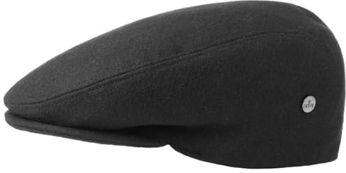LIERYS Boston Teflon Flatcap Klassische Schirmmütze Wollgemisch Made in Italy Damen Herren Herbst Winter Einteilige Mütze schwarz 59 cm
