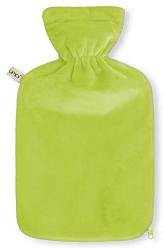 Premium Wärmflasche 2 Liter mit hochwertigem Supersoft Korean Fleece Bezug mit Reißverschluss und extra Fütterung - (grün)