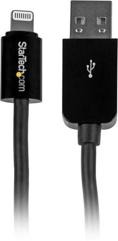StarTech.com USBLT3MB 3 m (10 ft) Long Black Apple 8-Pin Lightning Connector to USB Cable for iPhone/iPod/iPad, Charge and Sync Cable