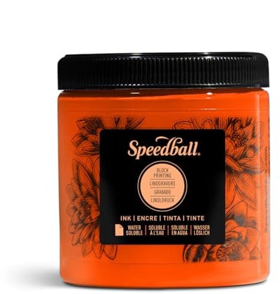 Speedball 8oz Water-Soluble Block Ink Fluorescent Orange, for Block Printing, Lino Print, Screen Printing, for Artists Kit