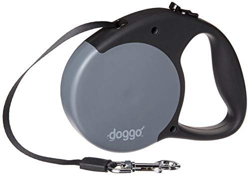 doggo Everyday Retractable Dog Leash, 16' Long Belt, Medium for Dogs Up to 65 lbs, Grey with Black Soft Grip Handle