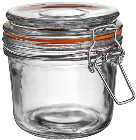 Argon Tableware Glass Jar with Airtight Metal Clip Lid - 350ml/12.3oz - 1 Pack - 4 Colour Seals - Medium Kitchen Storage Container Round Preserving Jar for Pickling, Chutney, Jam, Coffee