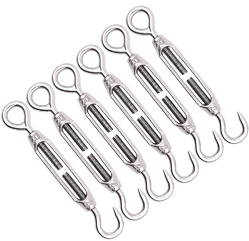 6 Stück Spannschloss mit Haken und Öse,Seilspanner Edelstahl,M4 Edelstahl 304 Spannschloss mit Öse,Draht-Spanner für Seil,für Sonnensegel, Seil, Gartendraht, oder Wäscheleine zu spannen