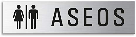 Cartel Aseos Jombres Mujeres | Señal Acero Inoxidable 160 x 40 mm | No.27129