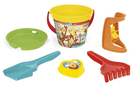 Wader- Lot de 6 Winnie l'ourson avec Seau, passoire, Moulin, Pelle, râteau et Moule à Sable, 10125636, coloré