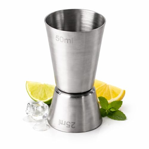 bar@drinkstuff Stainless Steel Jigger Spirit Measure 25ml/50ml – Double Cocktail Shot Measure for Accurate Pouring, Brushed Finish Bar Tool for Home & Professional Use (4x8.8cm, 12, Count)