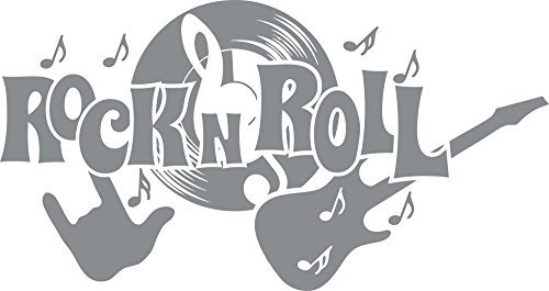 GRAZDesign Wandtattoo Rock n Roll Schalplatte Musik Wohnzimmer Jugendzimmer Musikraum - 57x30cm / 074 mittelgrau