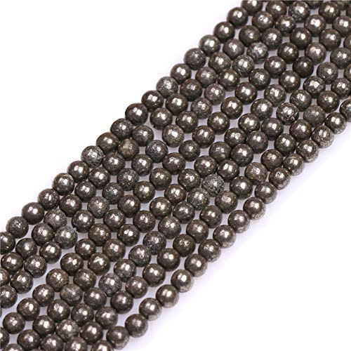 GEM-Inside Natural 4mm Silver Gray Pyrite Round Gemstone Semi Precious Loose Beads for Jewellery Making 15''