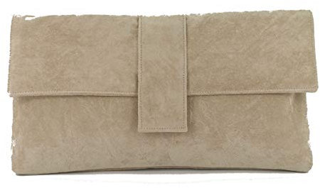Fab großen Faux Wildleder Clutch Bag/Schultertasche In Nude Beige