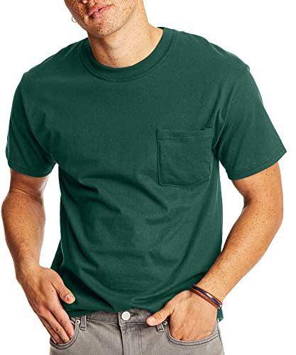 Hanes mens Short-sleeve Beefy T-shirt With Pocket fashion t shirts, Deep Forest, X-Large US
