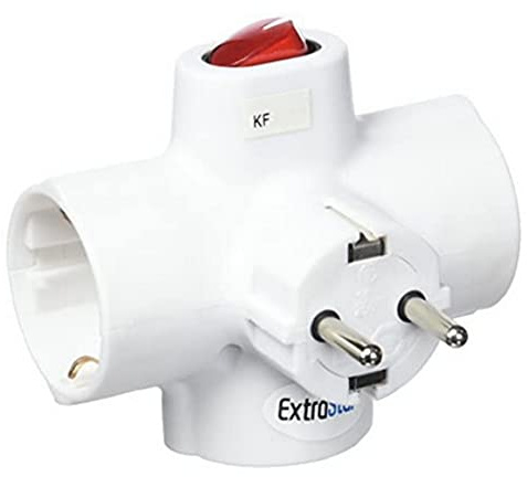 F-Bright Clavija Triple Blanca con Interruptor Luminoso, Blanco, 0.48 cm