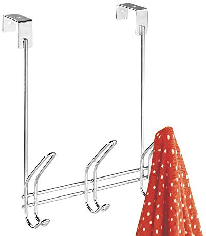 iDesign Classico Türgarderobe mit 3 Doppelhaken, Garderobenleiste für Jacken, Hüte, Schals oder Handtücher aus Metall, silberfarben
