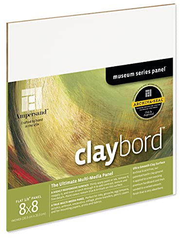 Ampersand Art Supply Claybord | 8 x 8 | 1/8 Flat Profile | Kaolin Clay Painting Panel for Acrylic, Ink, Watercolor & Mixed Media | Canvas & Paper Alternative