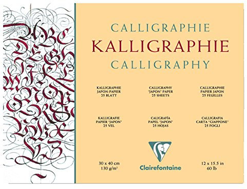 Clairefontaine 96440C Bloc Collé Calligraphie - 25 Feuilles Papier Simili Japon Ivoire - 30x40 cm 130g - Idéal pour la Calligraphie à la Plume, Calame et Pinceau