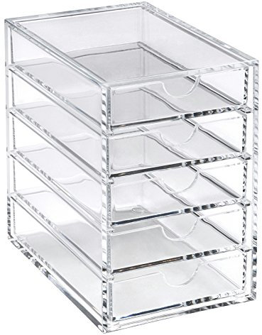 OSCO Small Clear Acrylic 5 Drawer Chest | Pin storage | Jewellery | Paperclips | Small Stationery | H14 x W9 x D14 cm |
