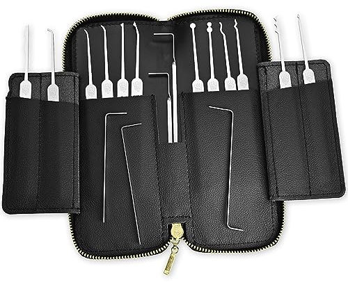 MULTIPICK ELITE 17 Lockpicking Set [17 Teile inkl. Lederetui] Lockpick Tool, Schlösser knacken - Lock Picks inkl. Spanner - Schloss picking - Profi Dietrich Set - Lockpicking Kit - Pick Set Kit