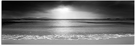Leinwandfoto als Panorama SCHWARZ/WEISS 150x50cm Seychellen Strand Meer Nachtanbruch
