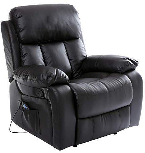 More4Homes CHESTER HEATED MASSAGE RECLINER BONDED LEATHER CHAIR SOFA LOUNGE GAMING HOME ARMCHAIR (Black)