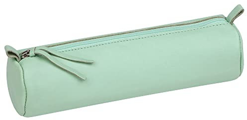 Clairefontaine 410160C - Schlampermäppchen gefärbtes Leder Ø5,5x22cm, ideal für die Schule und Make-Up, Pistaziengrün, 1 Stück