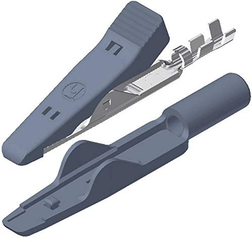 SKS Hirschmann 930318106 Mini-Krokodilklemme, 8 A, grau, Spannbereich (max.): 4 mm, Länge: 41,5 mm, 1 Stück