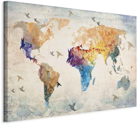 B&D XXL - Leinwandbild Landkarte Worldmap Origami, 90x60 cm, 1-teilig