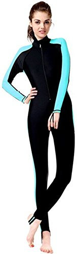 YEESAM Modest Swimwear - Taucheranzug Damen Herren Mädchen UV Schutzkleidung Sunsuit Ganzkörperansicht Badeanzug Overall Watersport (Blau, Int'l - M)