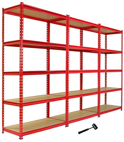 Monster Racking 3 x Z-Rax Schwerlastregal Werkstattregal Lagerregal Garagenregal Industrieregal Metallregal Stahlregal Kellerregal Regalsystem Stahl schraubenlos 183cm H x 270cm L x 45cm B Rot