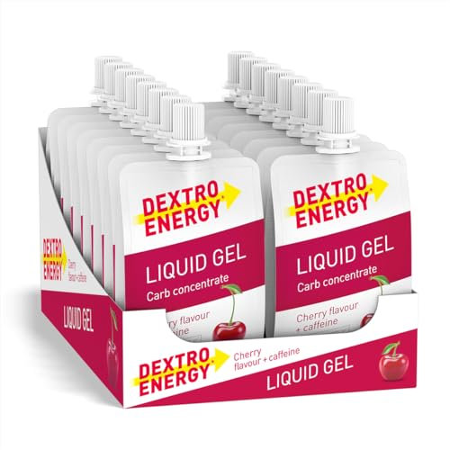 DEXTRO ENERGY LIQUID GEL CHERRY + CAFFEINE - 18x60ml (18er Pack) - Traubenzucker Konzentrat aus schnell verfügbaren Kohlenhydraten, Energy Gel, Koffein Booster, Energy Riegel Alternative