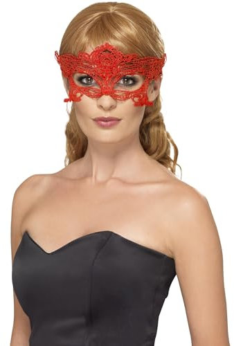 Smiffys Bestickte Spitzen Augenmaske Herz, Rot