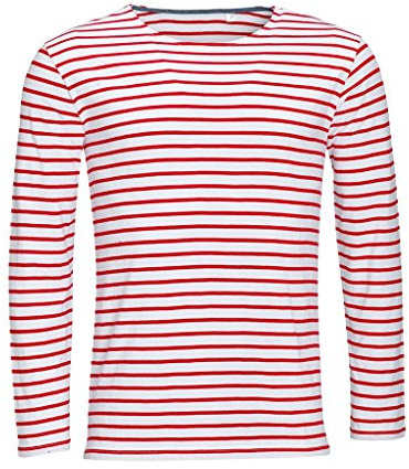 SOLS Herren Marine T-Shirt, gestreift, langärmlig (L) (Weiß/Rot)