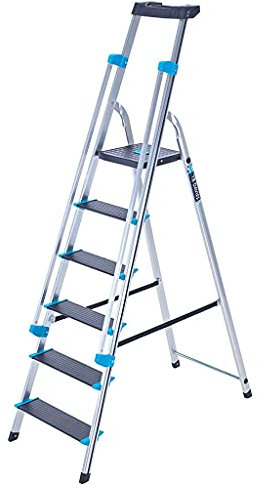 TB Davies 1203-006 Trade Premier XL Step Ladders, 6 Tread, Platform Height 1.3m, Aluminium, Twin Handrails, 10kg Tool Tray, 150kg Work Load, EN131
