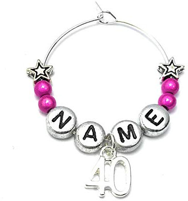 Libby's Market Place Personalised 40th Birthday Anniversary Wine Glass Charm on a Gift Card
