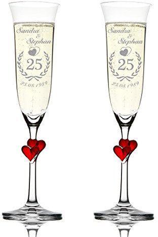Polar-Effekt 2 Calici da Spumante Con Incisione per Anniversario - Idea Regalo per Nozze d'Argento e d'Oro - Bicchieri da Champagne Con Cuori