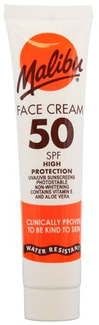 Malibu Sun SPF 50 Face Cream, Vitamin Enriched Face Sun Cream, 40ml | Lightweight Daily SPF Moisturiser, Water Resistant, Vitamin Enriched, Summer Essentials