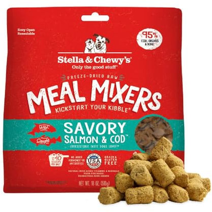 Stella & Chewy's Freeze Dried Raw Savory Salmon & Cod Meal Mixer – Dog Food Topper for Small & Large Breeds – Grain Free, Protein Rich Recipe – 18 oz Bag