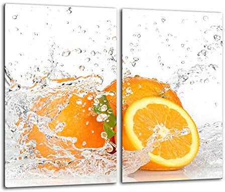 Gsmarkt | Herdabdeckplatten Schneidebrett Spritzschutz Set 2x30x52 | Bild auf Glas | Sicherheitsglas Gehärtetes Glas Bild | Motiv Orange