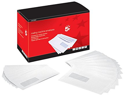 5 Star Mail Machine Envelopes Window Gummed 90gsm C5 White [Pack of 500]