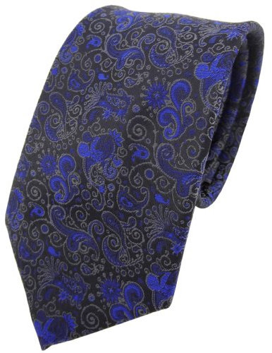 TigerTie Designer Krawatte in blau dunkelblau schwarz grau gemustert Paisley