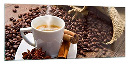 Panorama Bilder auf Glas 100x40cm Glasbild Kaffee schwarz Frühstück Schokolade Groß Wanddeko Bild im Glas Schlafzimmer Küche Wandbilder Dekoration Wohnzimmer Modern Wand Kunstdruck Art GAB100x40-2152