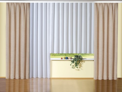Georg Chr. Wirth Thermo Chenille Vorhang Jasmin unifarben, 335 g/qm Einzel Gardinenschal, natur, 200X135 KRÄUSELBAND