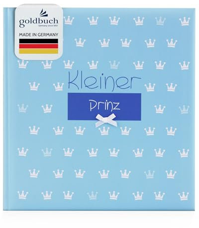 goldbuch 15088 Babyalbum Kleiner Prinz, 30 x 31 cm, Baby Fotoalbum mit 58 weiße Blankoseiten & 4 illustrierten Seiten und Pergamin-Trennblättern, Kunstdruck mit Relieflack, Mit Accessoires, Blau