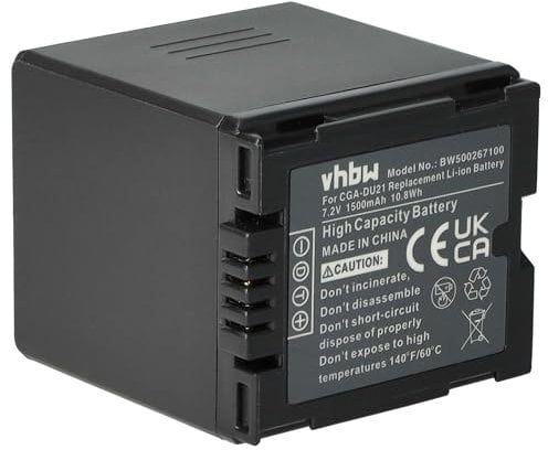 vhbw Battery 1500 mAh for Camcorder Camera replaces Hitachi DZ-BP07s, DZ-BP14s, Variation DZ BP21 Like CGA-DU21.