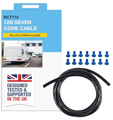 Ring 12N Seven Core Cable with 7 Fast Fit Connectors, 2 Metre | Pre-Cut Black Cable, Ideal for Automotive Electrical Systems, Durable Design