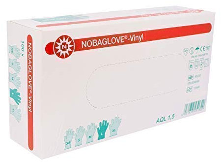 100 Stück Einmalhandschuhe NOBAGLOVE Vinyl Puderfrei Größe: Large ( groß )