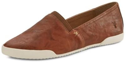 Frye Melanie Slip On Shoes for Women Crafted from Premium Leather with White Rubber Toe Bumpers and Soles, Leather Lining, and Removable Footbeds – 1 ¼” Outsole, Cognac - 9 M