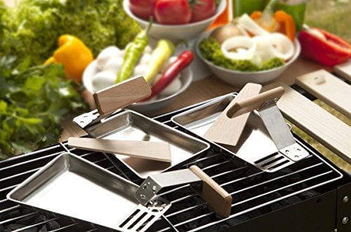 matrasa 2er Grillpfännchen RACLETTE - Grillpfannen mit abnehmbarem Griff und Spatel