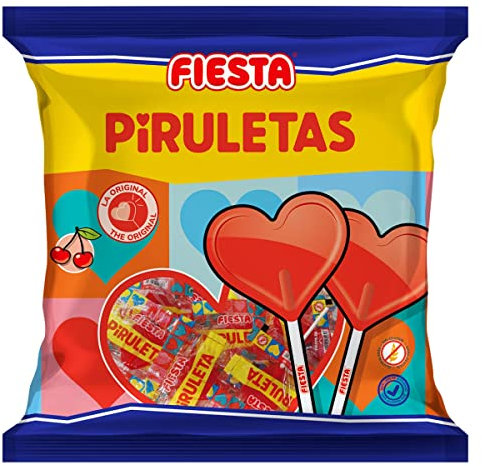 FIESTA Piruletas - Caramelo con palo en forma de corazón - Sabor cereza - 7 unidades