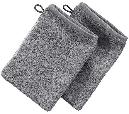 Möve Waschhandschuh 2er-Pack Quadretti Walk-Frottier grau Größe 15x20 cm