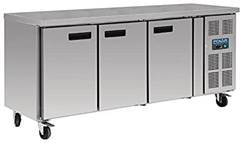 Polar Refrigeration U-Series 750W Dreitürige Gefriertheke 417 Liter, Edelstahl, -20°C bis -10°C, 860(H)x1795(B)x700(T)mm, Energiestufe D, 3 Einlegeböden, Nutzinhalt: 358 Ltr, R290 | G600